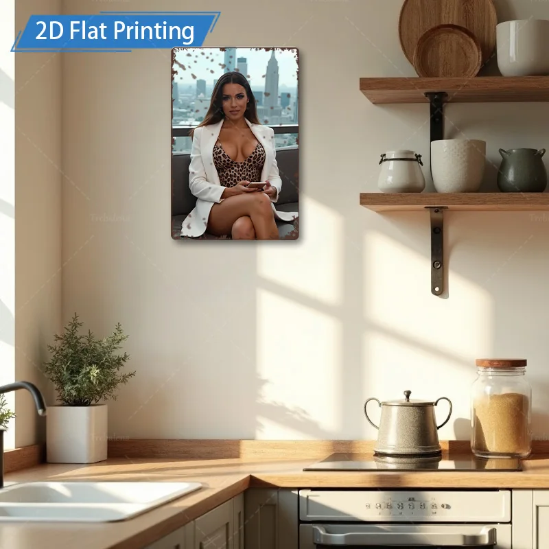 1 قطعة علامة معدنية ، 4x16 بوصة "الحديثة سيتي سكيب امرأة الفن ريفي المعادن جدار ديكور لغرفة المعيشة" #2