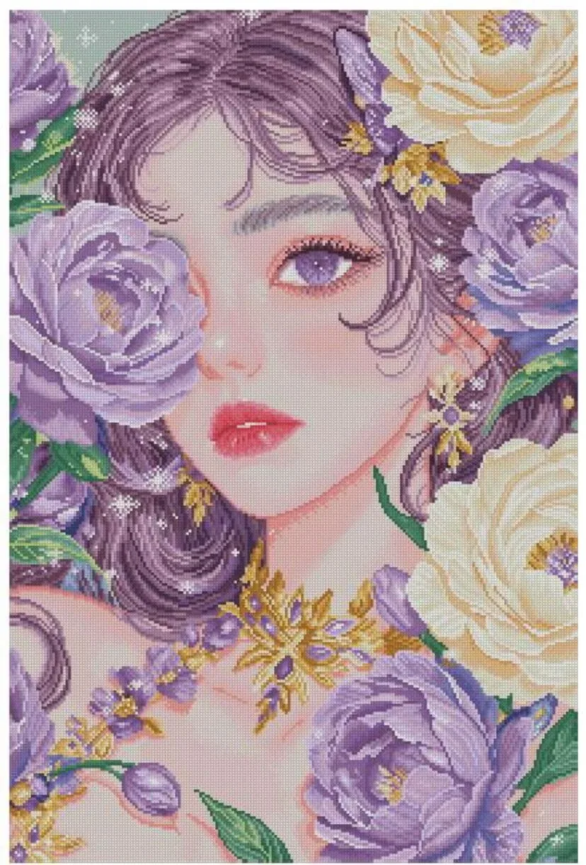 9ct 100x70cm Purple Flowers Beauty Embroidery DIY Printed Kits Cross Stitch Needlework Set Home Decor Crafts With Needle