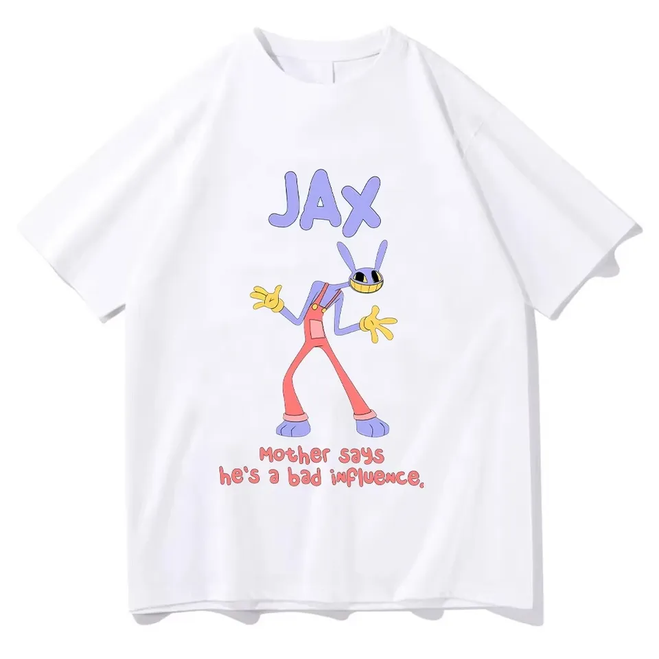  Jax Purple Rabbit Anime Print T Shirts Funny Digital Circus Characters Graphic Clothes Fashion Cotton Short Sleeve Men and Kids 