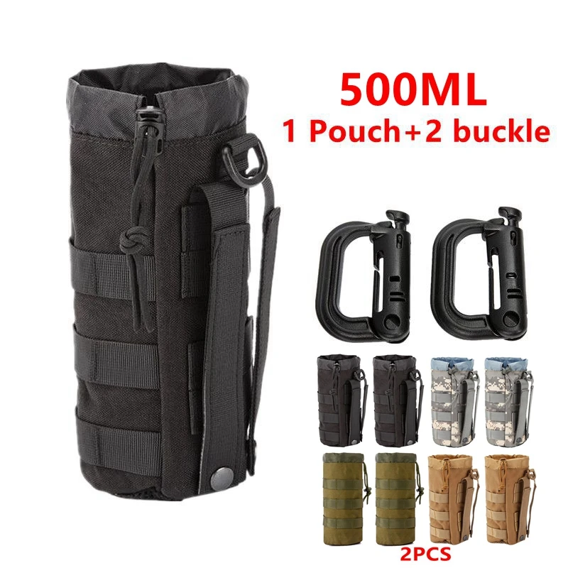 2PCS 1.5L Molle Tactical Military Water Bottle Pouch 1000D Nylon Drawstring Pouche Hiking Camping Travel Sport Kettle Bag Holder