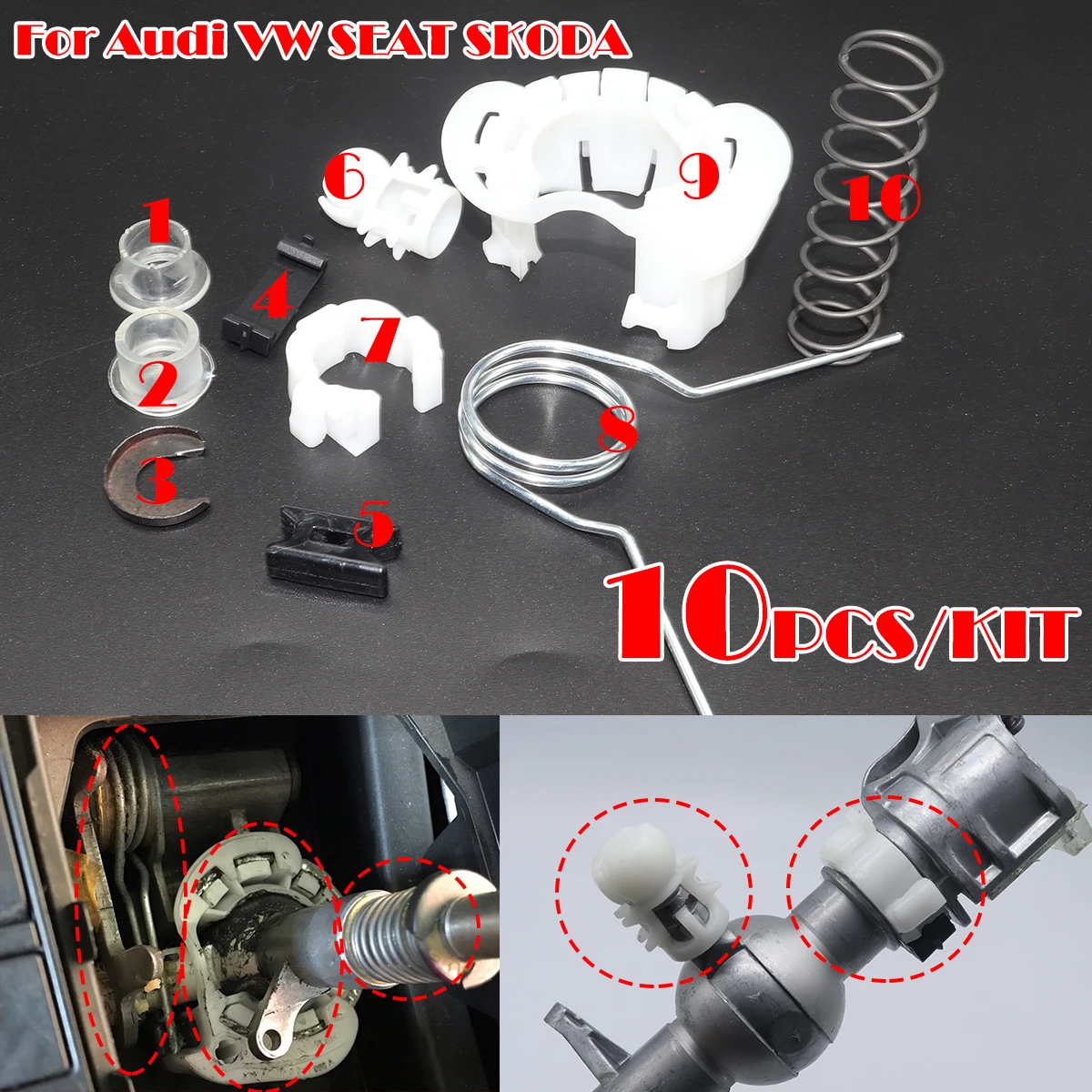 

10Pcs For AUDI VW SEAT SKODA Gear Shifter Selector Lever Shaft Gearbox Stick Spring Bushing MT Shift Issue Fix Gearstick Repair