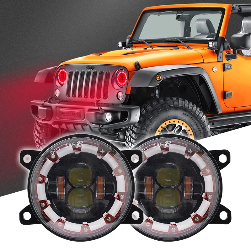 

3.5 Inch LED Fog Lights Assembly Super Bright with Angel Eyes 40W Red Yellow Halo DRL Fog Lamp for Jeep Wrangler JK JT 12V 24V