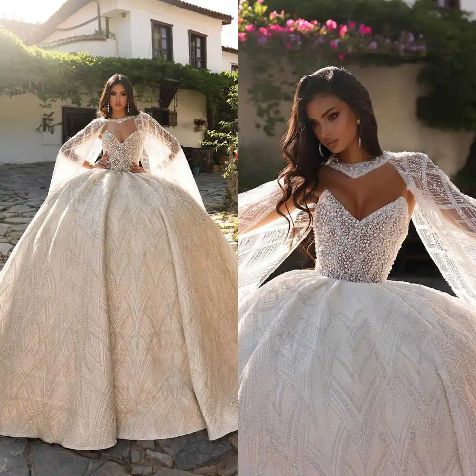 Vestidos De novia brillantes con cuello en V, Vestido De baile con perlas sexis, Vestido De novia personalizado con cuentas y lentejuelas, Vestido De novia De encaje