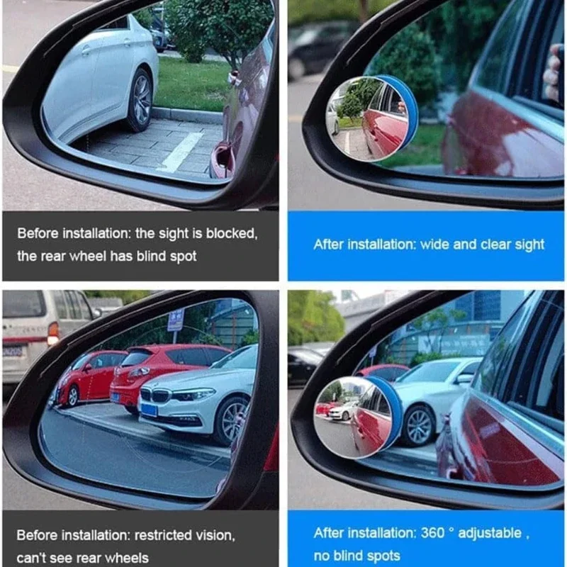 2 Pcs Round Frame Convex Blind Spot Mirror Safety Driving Wide-angle 360 Degree Adjustable Clear Rearview Mirror Car Accessories