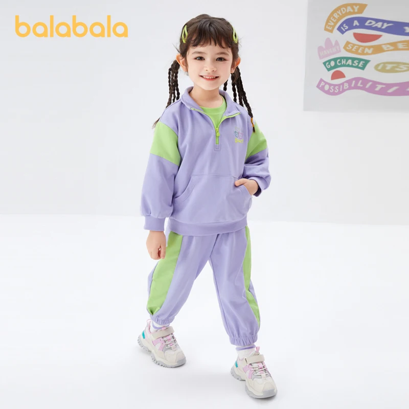 Balabala Toddler 2023 Girl Suit Spring Autumn Suit Two-Piece Contrasting Color Stitching Sports Suit