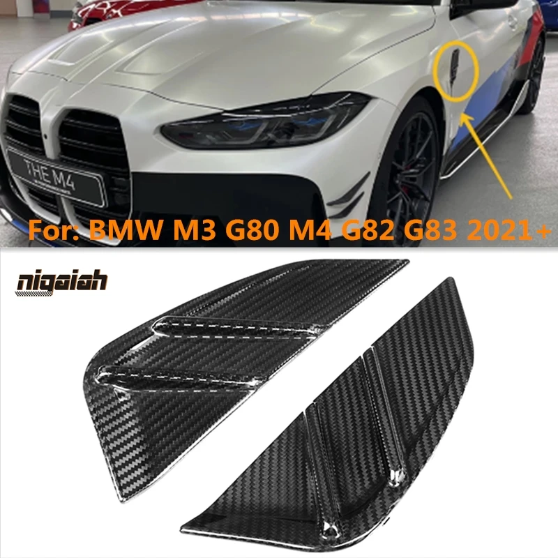 2PCS Dry Carbon Car Decor For BMW M3 G80 M4 G82 G83 MP Style Dry Carbon Fiber Car Side Fog Lamp Air Vent Cover Trim 2021+