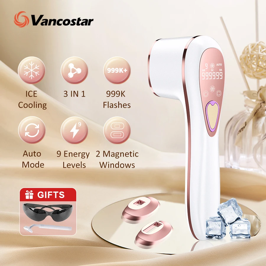3 in 1 IPL Hair Removal with Ice Cooling for Women Permanent Painless Laser Hair Remover Tool Bikini Trimmer Facial Hair Epilato