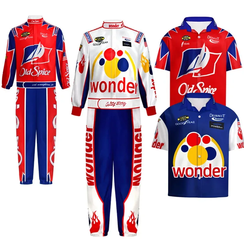Taradgar Night Ricky Bobby Рубашка с короткими рукавами Гоночный костюм со шляпой Рубашка Велосипедный костюм Cos Set