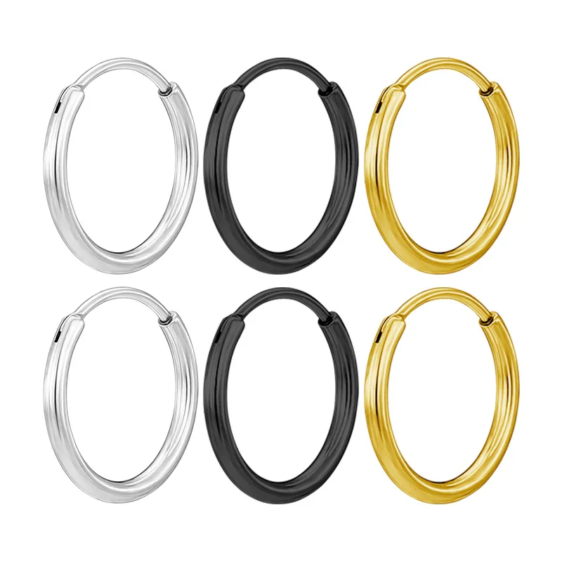 Mini 1 Stück 1,6 mm runde offene Creolen, Schwarz-Gold-Farbe, 316L Edelstahl, IP-beschichtet, kein Verblassen, allergiefrei – Detail 5