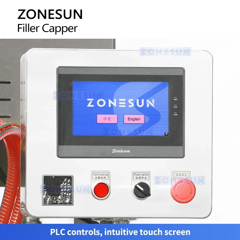 Поршневой наполнитель Zonesun и паровой вакуумный укупорщик, машина для наполнения и запечатывания стеклянных банок, вакуумный упаковщик для экономии пищевых продуктов ZS-FAL180B10
