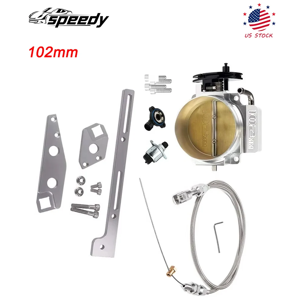 

102mm Black/Silver 4 Bolt Throttle Body With TPS IAC+Throttle Cable For CHEVY LSX LS1 LS2 LS3 LS6 LS7 4.8 5.3 6.0L