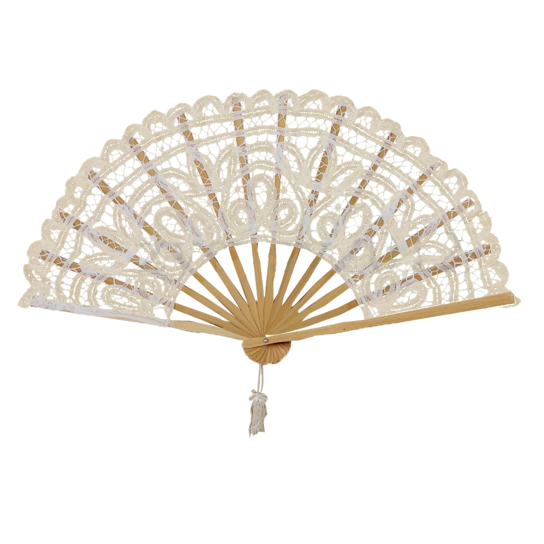 

AOAO-Vintage Lady Handmade Lace Hand Fan Bridal Wedding Decoration, Lvory