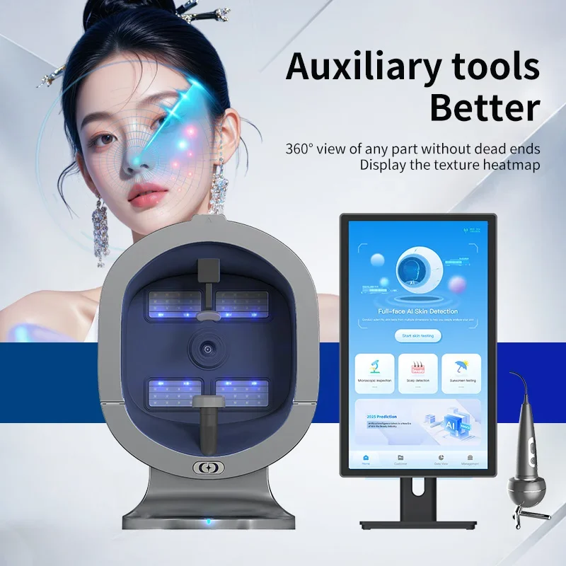 Analisador facial de pele 3D AI Dispositivo de análise facial Dermatoscópio Analisador quântico Analisador de couro cabeludo Máquina profissional de cuidados com a pele.