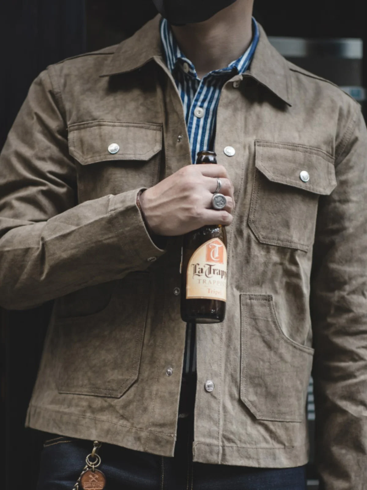 

Qingtian Workwear American Retro Vintage Oil Wax Jaet Men's Ameika Heavyweight Motorcycle Windproof Coat Cotton Long Sve