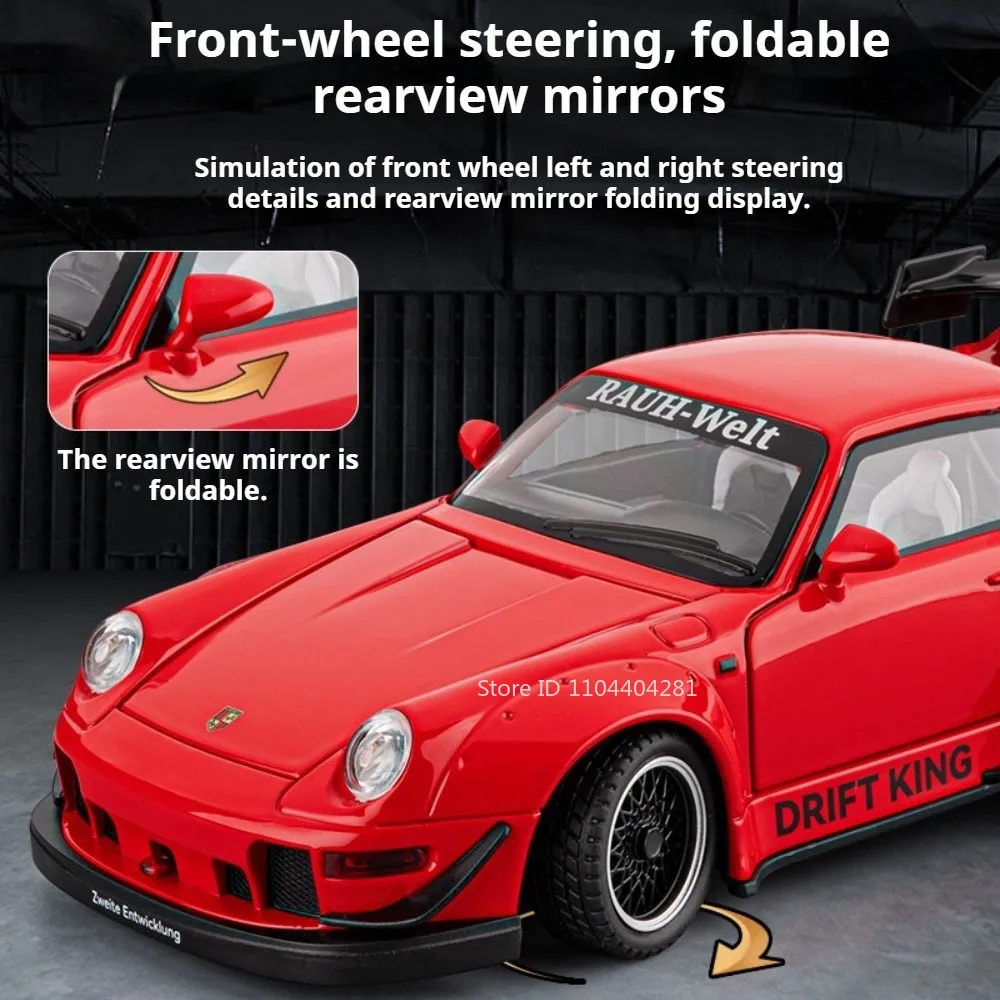 1:22 RWB 993 NA1 Modelli di auto sportive in miniatura Pressofuso in lega Giocattoli Porte aperte Suono Luce Tirare indietro Veicoli Ornamenti da collezione