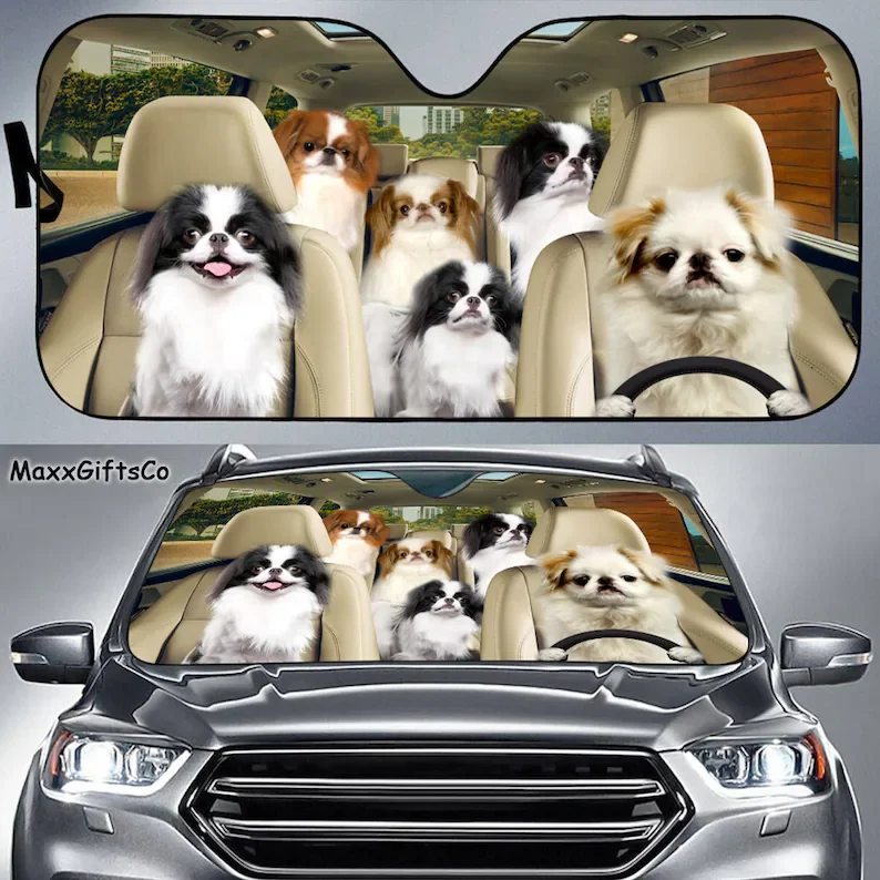 Japanese Chin Car Sun Shade, Japanese Chin Windshield, Dogs Family Sunshade, Dogs Car Accessories, Car Decoration, Dogs Lovers G