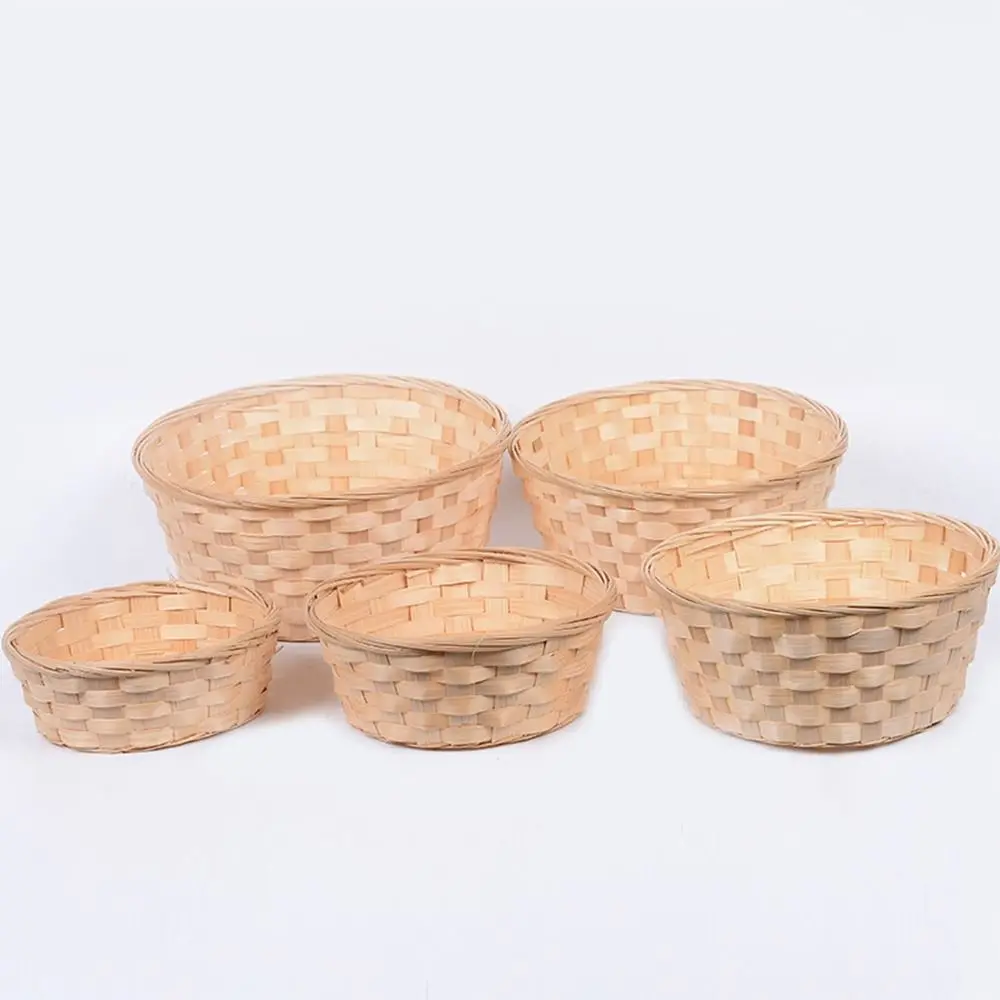 Multifunction Storage Basket Yellow Handmade Rattan Weaving Basket Round Home Decoration Flower Basket For Fruit Bread Sundries