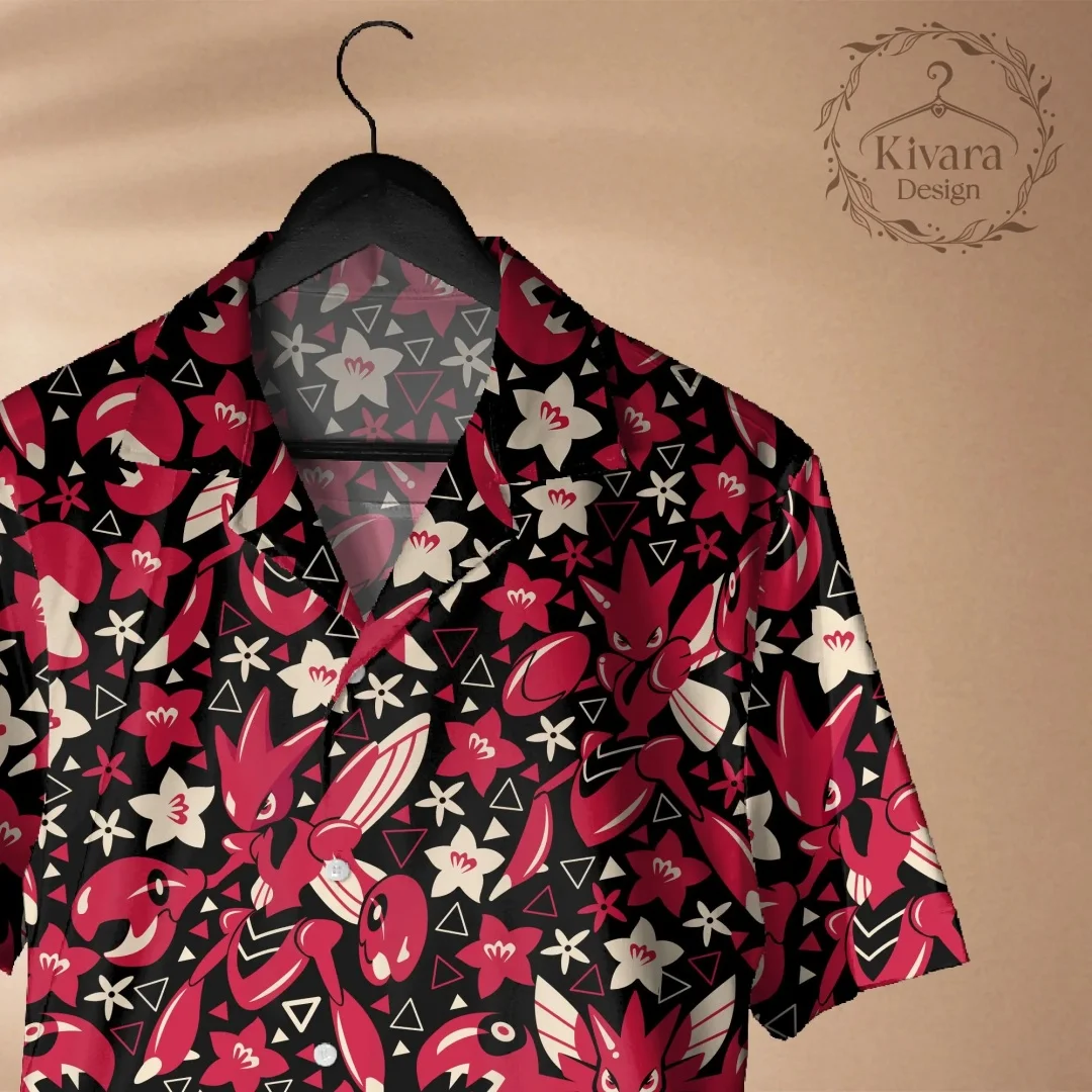 Scizor Hawaiian Shirt Pokémon Anime-inspiriertes Shirt Geschenk Sommer Freizeit Herren T-Shirt Kinderbekleidung T-Shirt Y2k Frau ﻿ – Detail 5