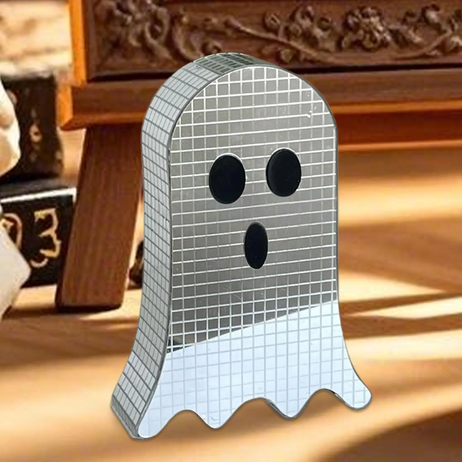 Halloween Disco Fantasma Specchio Decorazione da tavolo da discoteca Glitter Segno fantasma spettrale Decorazione natalizia spettrale per soggiorno camera da letto scaffale