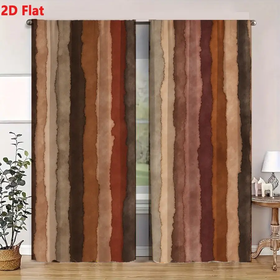 2Pcs Curtains 2D Flat Vertical Pattern Textured Irregular Stripes Earthy Tones Beige Brown Tan Rust Mauve Gray Watercolor Style 4