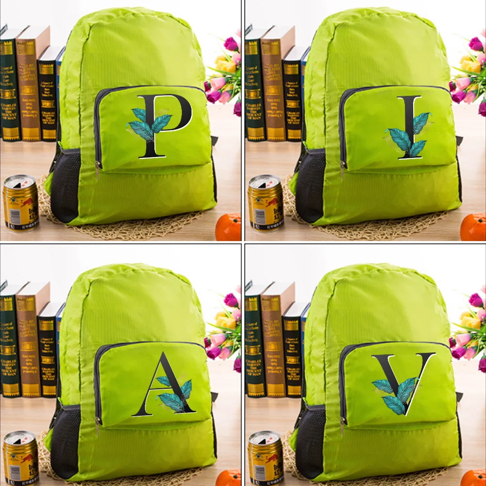 Mochila Plegable ligera para hombre y mujer, bolsa repelente para ciclismo al aire libre, escalada, senderismo, hoja, estampado de letras, mochilas de viaje