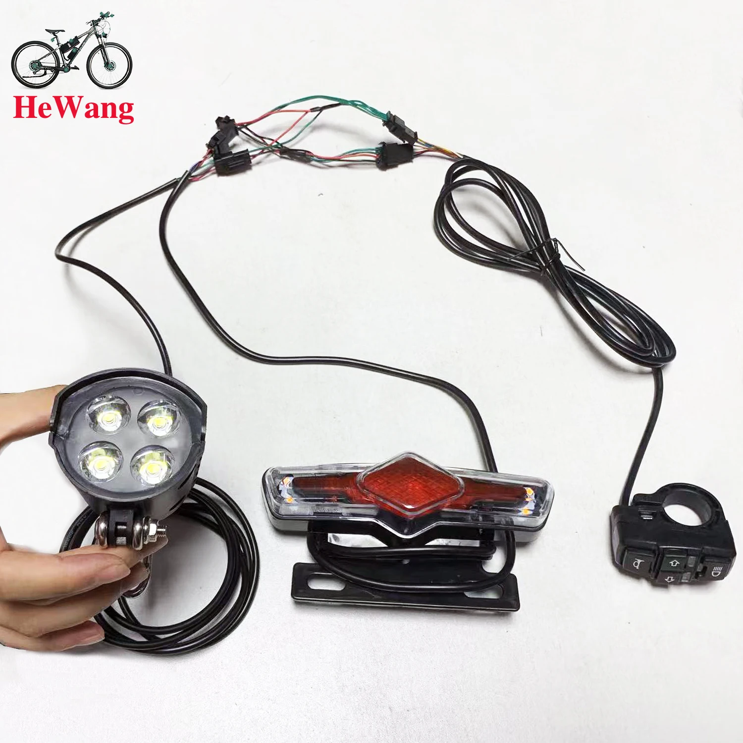 

Комплект переключателей звуковых сигналов фар для электронного велосипеда для фар 36 В, 48 В, 52 В, 60 В, QD168 + задний фонарь C-50C + переключатель DK336 + соединительный провод