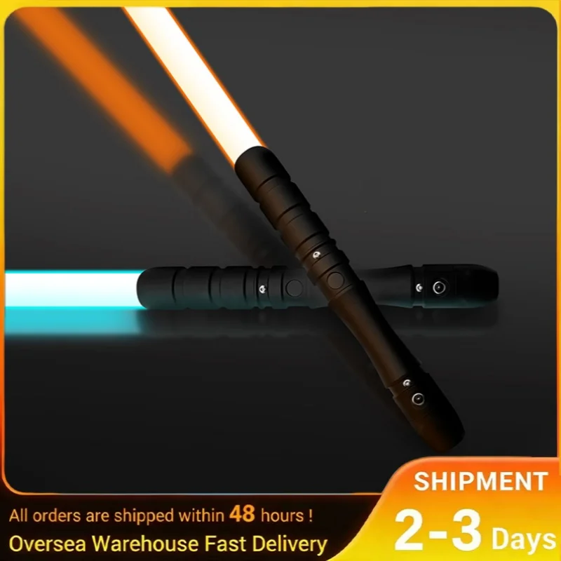 

Набор двойных световых мечей 92 см с черной рукоятью, ледяным синим и оранжевым светом, для взрослых и детей - для интенсивных дуэлей, режим взрыва, идеальный подарок на праздник