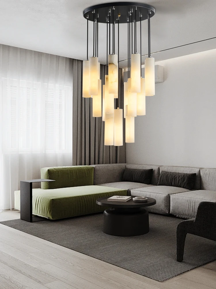 Modern Marble Cylinder Ceiling Pendant Lights Decoration Living Room Foyer Pendant Lights Black Stone Hanglamp Stairwell Decor