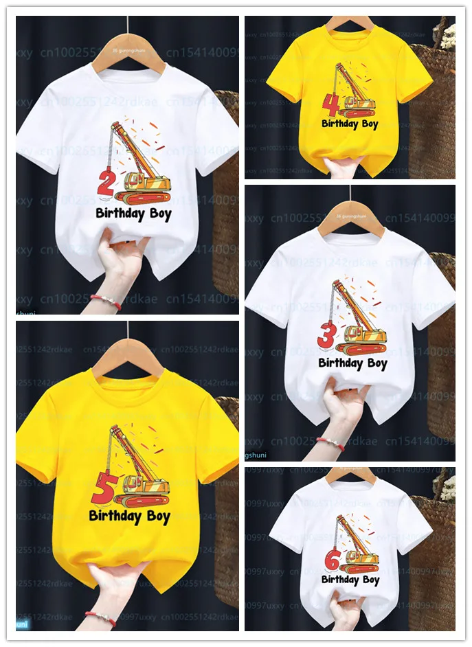 

Newly Boys' T-Shirts Funny Excavator 2-9 Birthday Numeral Print Tshirt Gifts For Kids Birthday Tshirts Cute Children'S Clothing