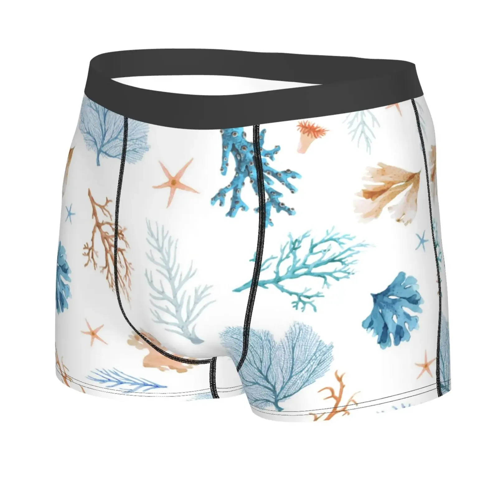 Ocean Coral Starfish Print Men's Breathable Boxer Briefs Comfort Soft Stretch Underwear Trunks With Bulge Pouch For Men Boys