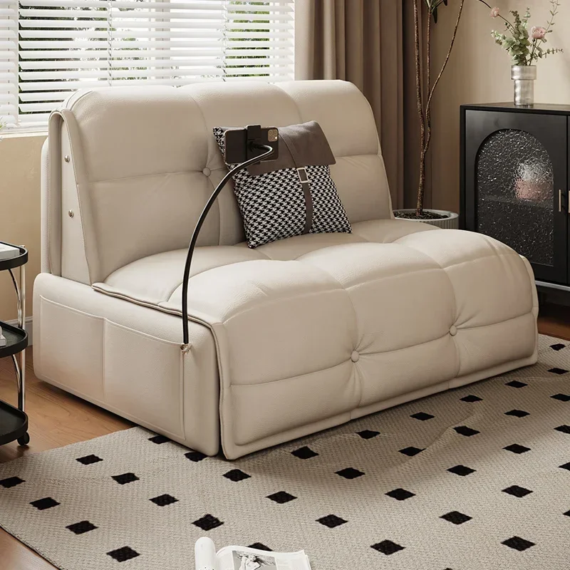 Smart leather electric sofa bed wireless remote control folding multi-functional modern simple sofa