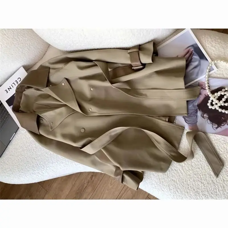 

2026 Spring Autumn Windbreaker Coat Women's New Contrast Jacket British Style High-end Outwear Female Temperament Long Overwear