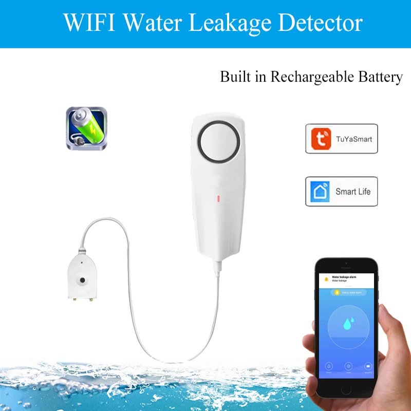 

Wifi Water Leak Sensor Tuya Sound Alarm System Smart App Remote Monitor Water leakage alarm Water Overflow Level Detector