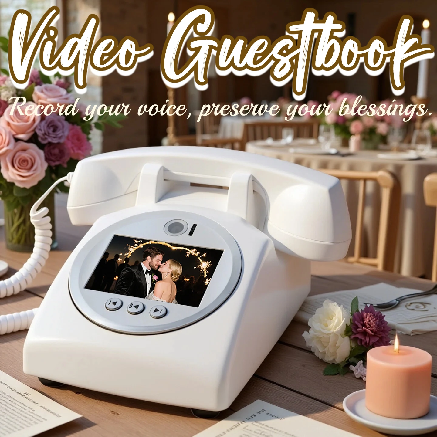 Libro de visitas de vídeo telefónico Retro, grabadora de mensajes de Audio y vídeo de boda para invitados de banquete, letrero de vídeo para invitados, teléfono, deseos de fiesta, vídeo