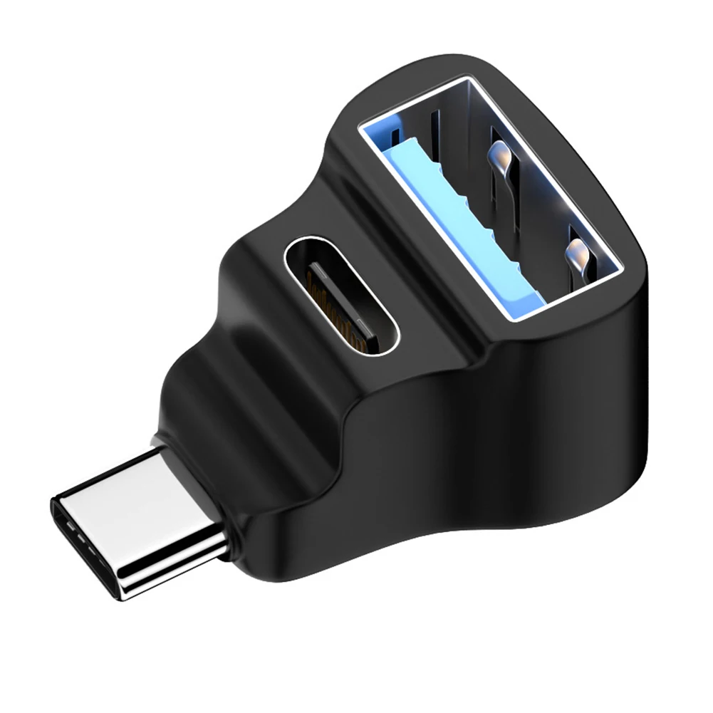 1 To 2 USB-C Male To USB-C USB-A Female Adapter 100W USB-C To USB-C USB-A Connector 20Gbps 180 Degree U-shaped for STEAM DECK