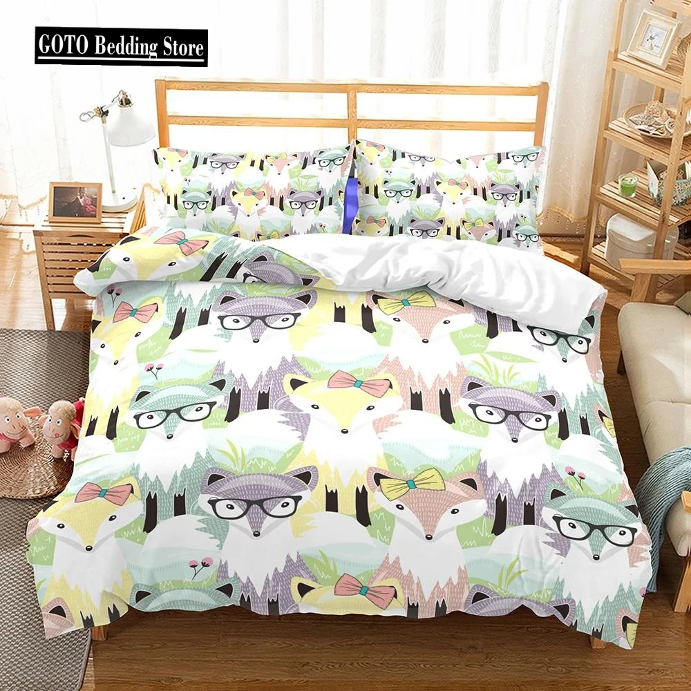 Lovely Butterfly Festival Glasses Fox Quilt Cover Set Bedroom Bedding Engineering Vehicle Duvet Cover Set for Kid Teen Boy Girl