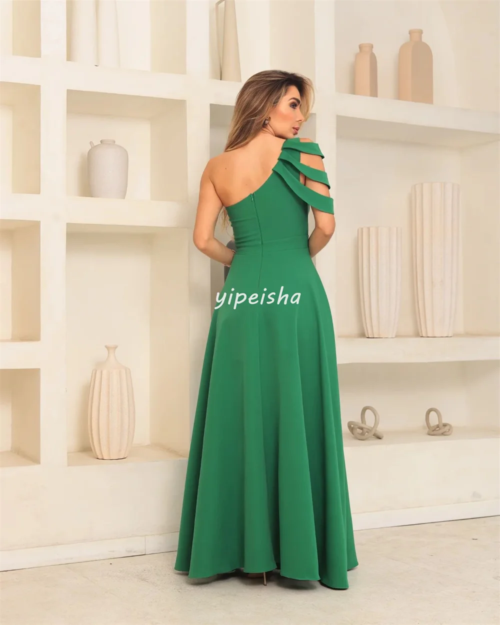 Customized Simple Fashion Jersey Pleat Ruched Draped A-line One-shoulder Long Dresses Bespoke Occasion Dresses Sizes Available