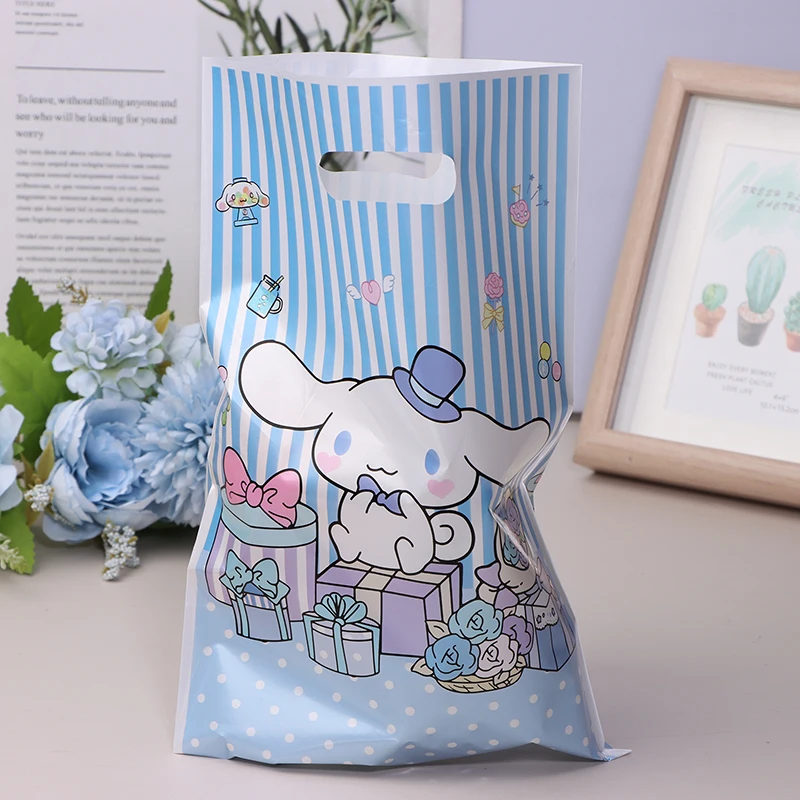 10ชิ้นธีม Sanrio cinnamorooll ของตกแต่งงานปาร์ตี้วันเกิดถุงของขวัญพลาสติกมุกของขวัญถุง PE สำหรับเด็กผู้หญิงอุปกรณ์ตกแต่งงานปาร์ตี้