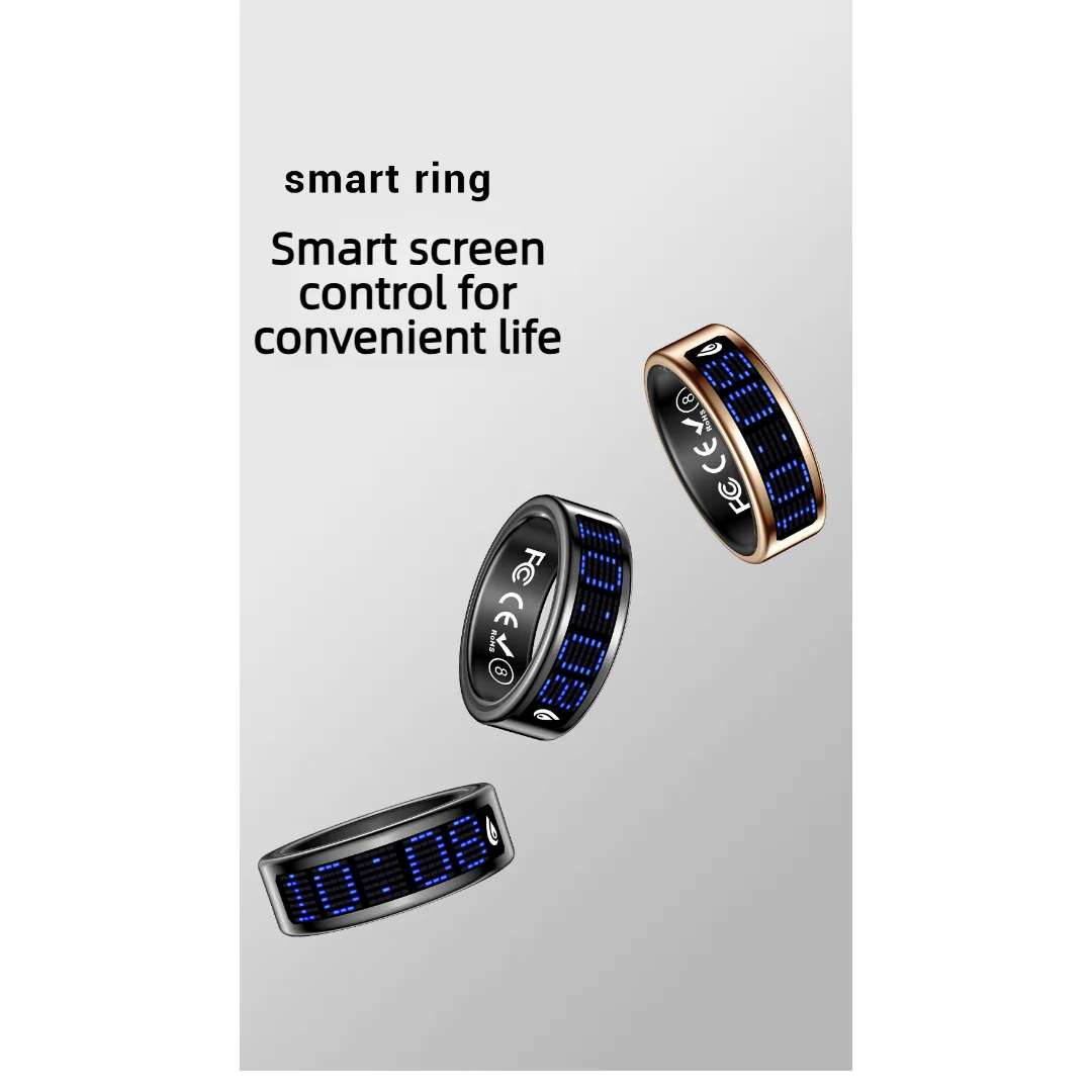 

Умное кольцо 2026 для мужчин и женщин с динамическим LED-дисплеем, мониторингом сердечного ритма и уровня кислорода в крови, водонепроницаемость 5ATM, мультиспортивные режимы, подарки