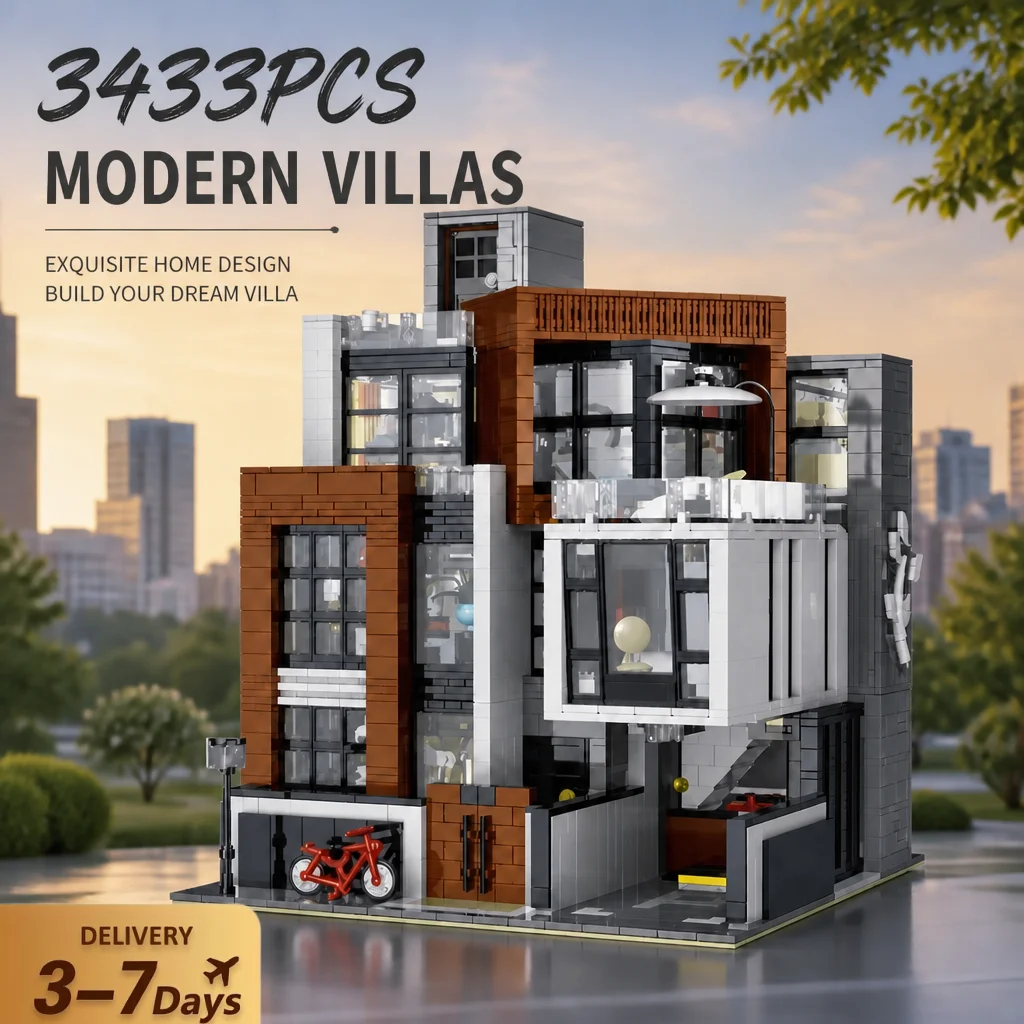 Klemmbausteine Moderne Villen-Haus-Bausteine, Stadtansicht-Architektur, Koreanischer Stil, Modulares Montagemodell, Baustein-Set, Kreatives Spielzeug, Geschenke für Erwachsene, 3433 Teile