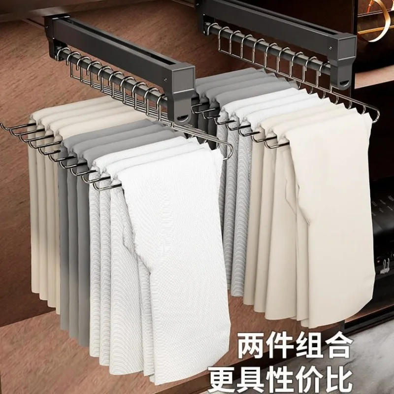 Pull-up pants rack Telescopic slide rail Wardrobe Built-in storage artifact Top-mounted pants rack