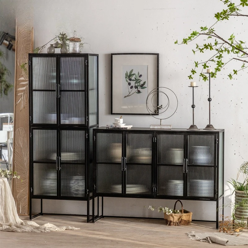 

Modern simple living room glass locker foyer entrance porch Nordic wrought iron against the wall