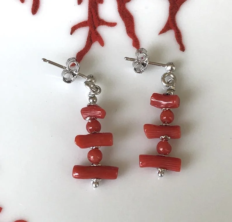 Natural full-bodied Mediterranean Red coral earrings