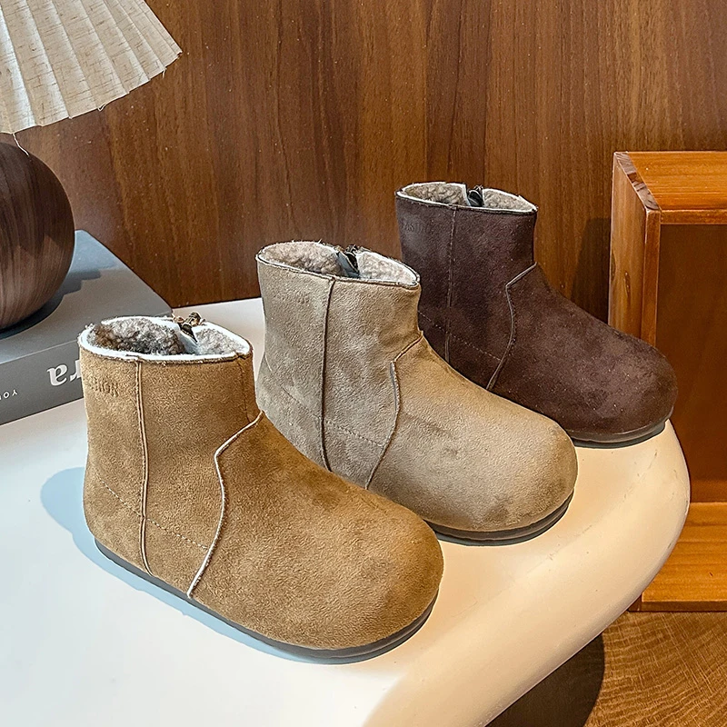 

Girls' Cotton Boots 2025 Winter New Korean Version Retro Frosted Short Boots Fashionable Kid's Short Boots Warm Children's Shoes
