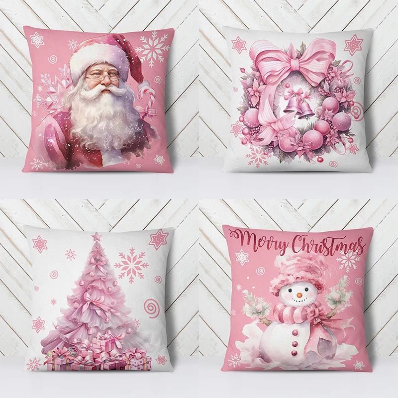 New Christmas Pink Throw Pillow Cover Sofa Cushion  Bedroom Room Home Decoration   Holiday Gift