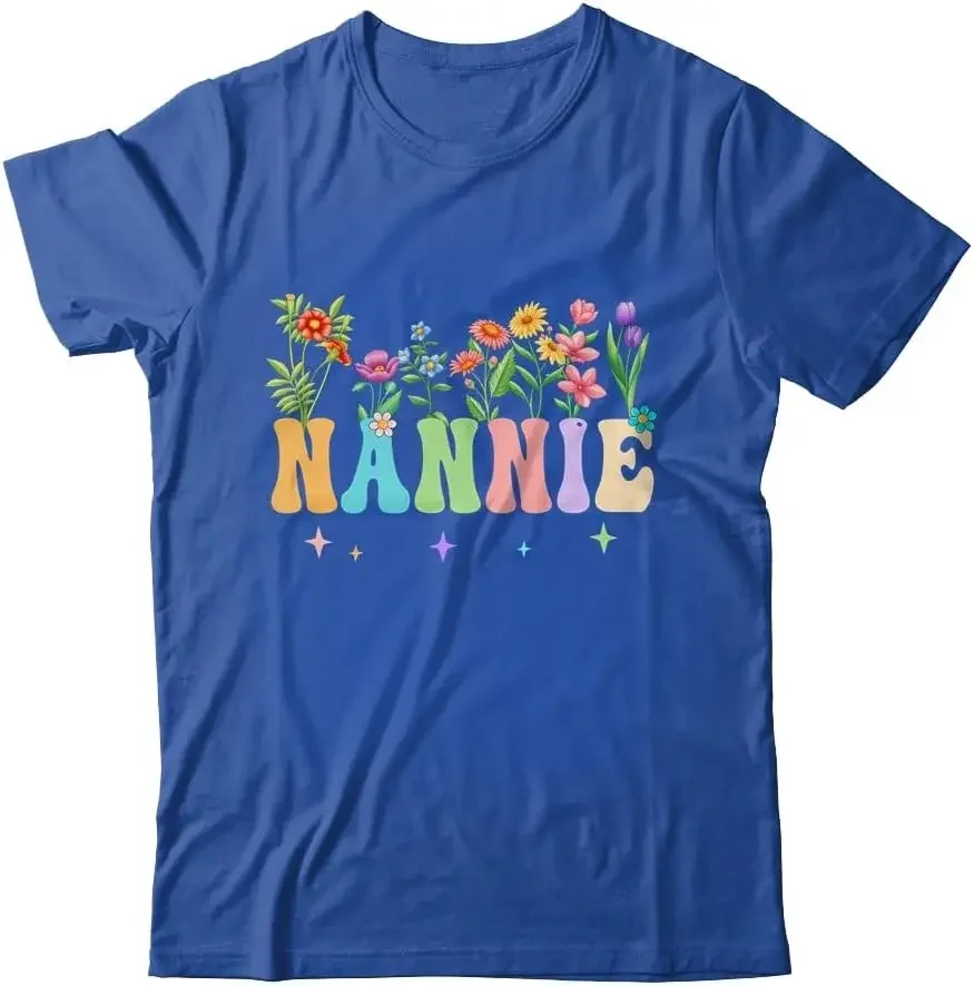 Nannie Women Wildflower Floral Design Nannie Mothers Day Shirt Short Sleeve Tee