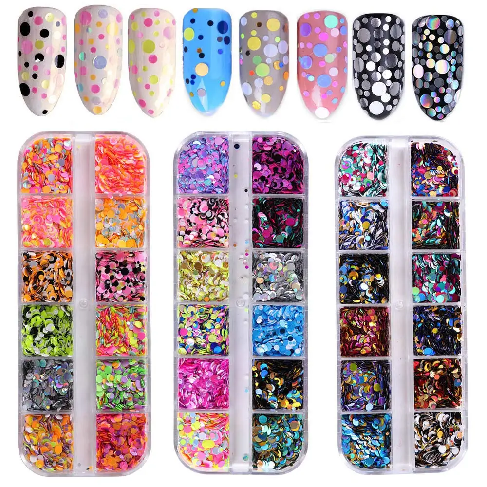 36 Color Nail Sequins, Nail Art Flake Nail Glitter Paillette Mixed Round Thin Shining, 3D Nail Stickers for Manicure Decoration