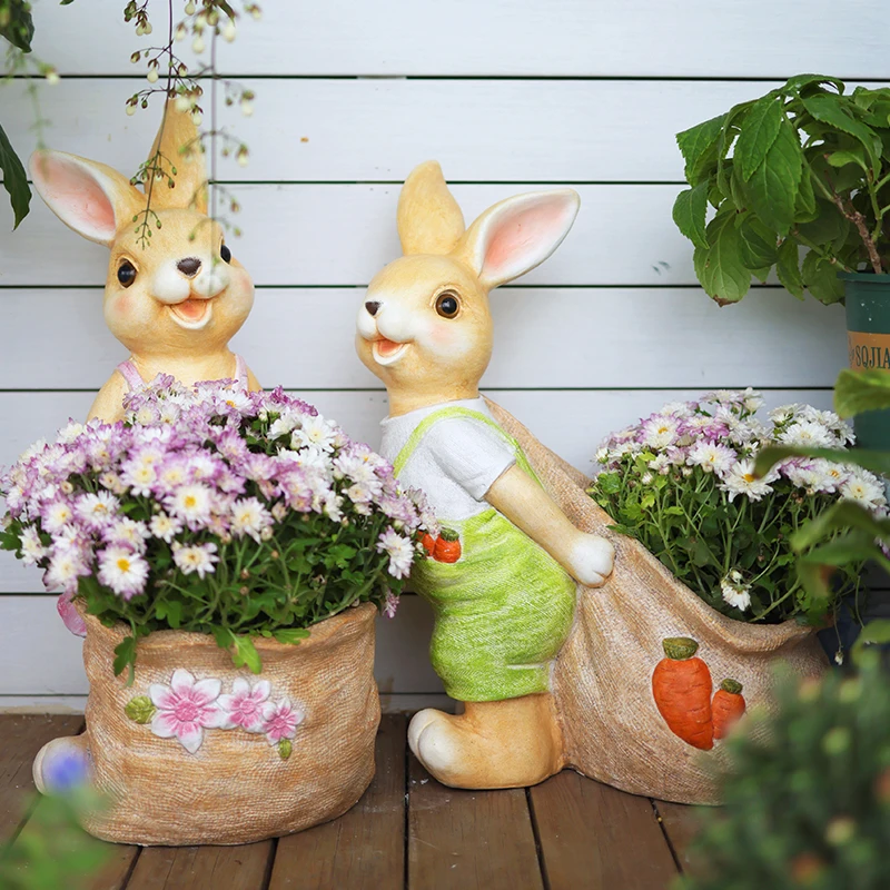 

Outdoor Rabbit Flowerpot Garden Bunny Statue for Lawn Whimsical Yard Art Villa Terrace Bonsai Container & Balcony Landscape