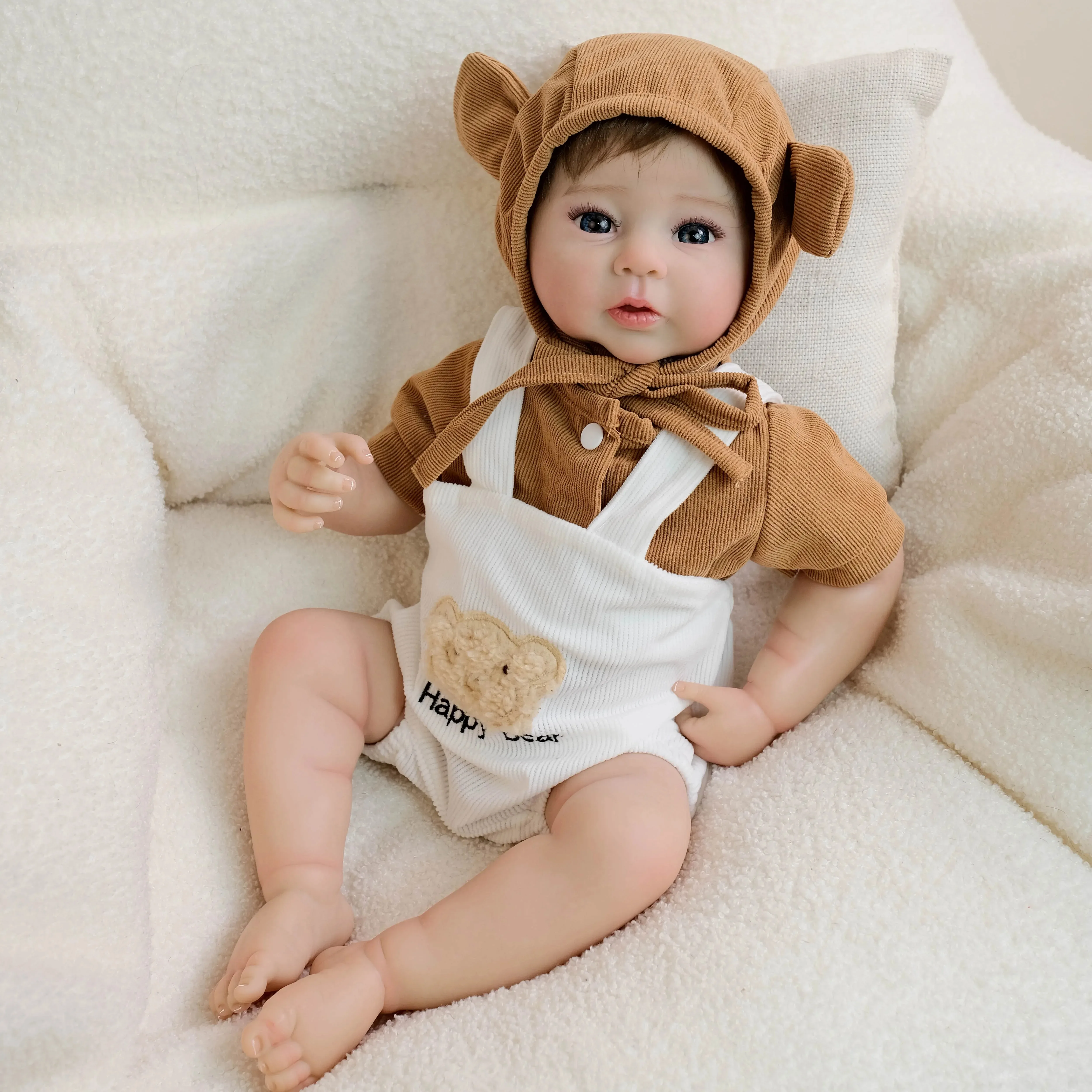 19 cali Raven miękkie pełne winylowe ciało realistyczne Reborn Doll wiele warstw malowanie skóry 3D z widocznymi żyłami włosy z korzeniami dłoni