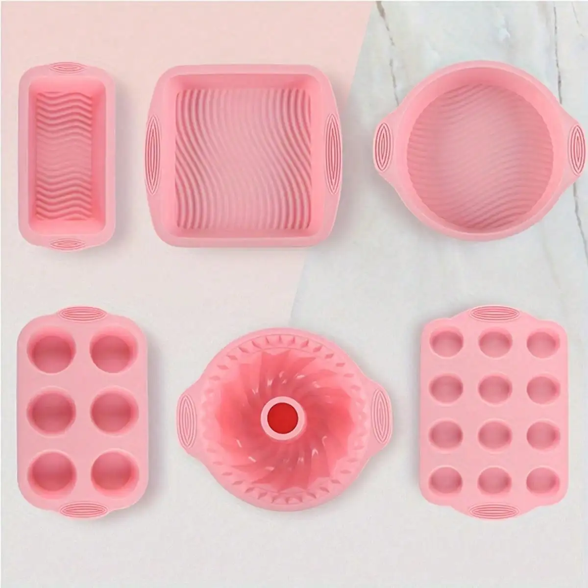 

Black Friday-6pcs, Nonstick Silicone Bakeware Set, Cake Pan, Muffin Pan, Bundt Pan, Loaf Pan, Heat Resistant Bread Molds, Baking